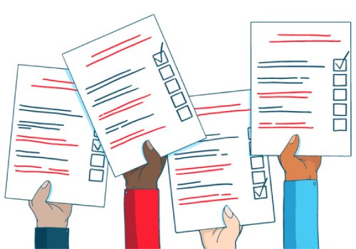 illustration of hands holding ballots